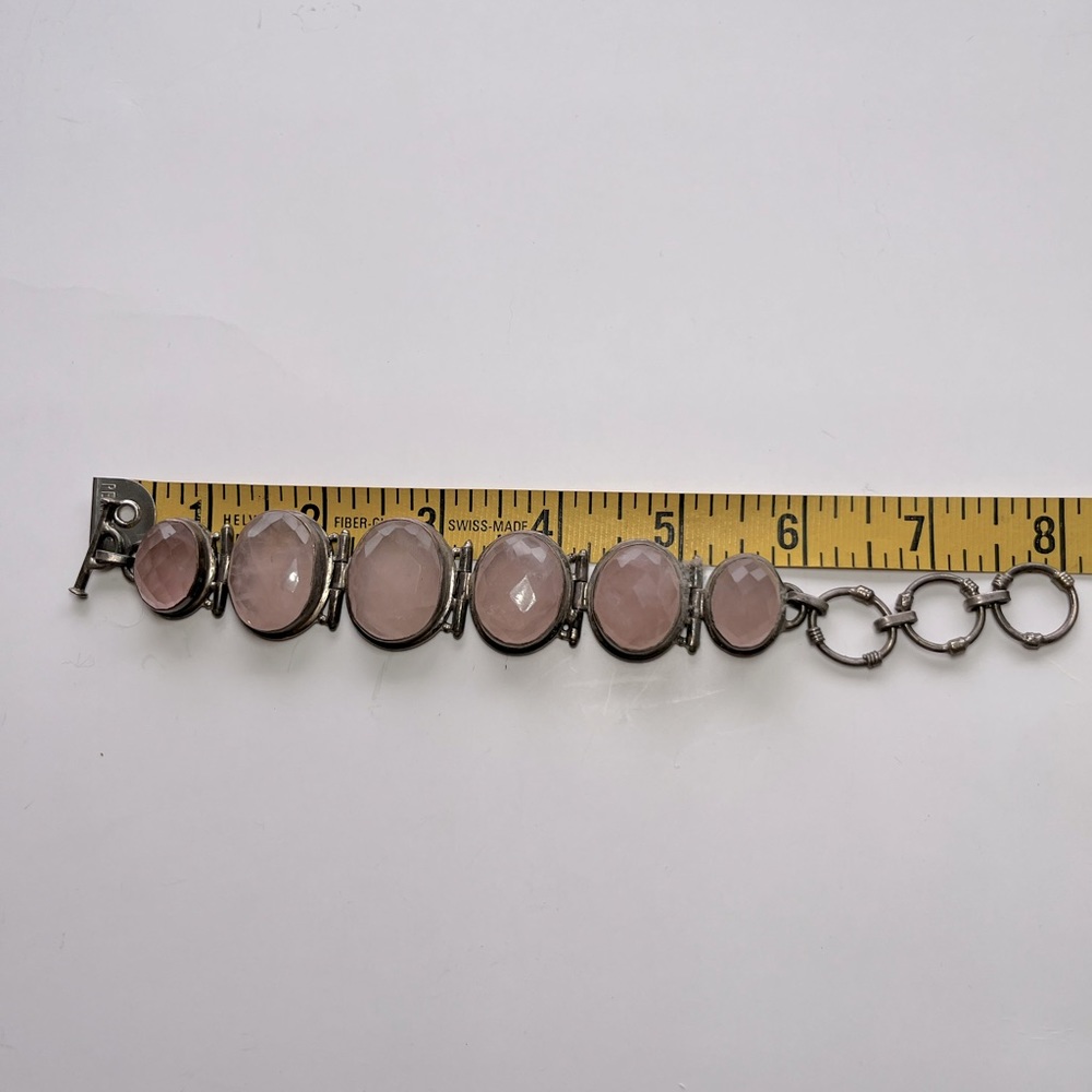 Handmade, Rose Quartz- Faceted, Cushioned withSterling 8”Adjustable Bracelet EUC - Picture 7 of 9